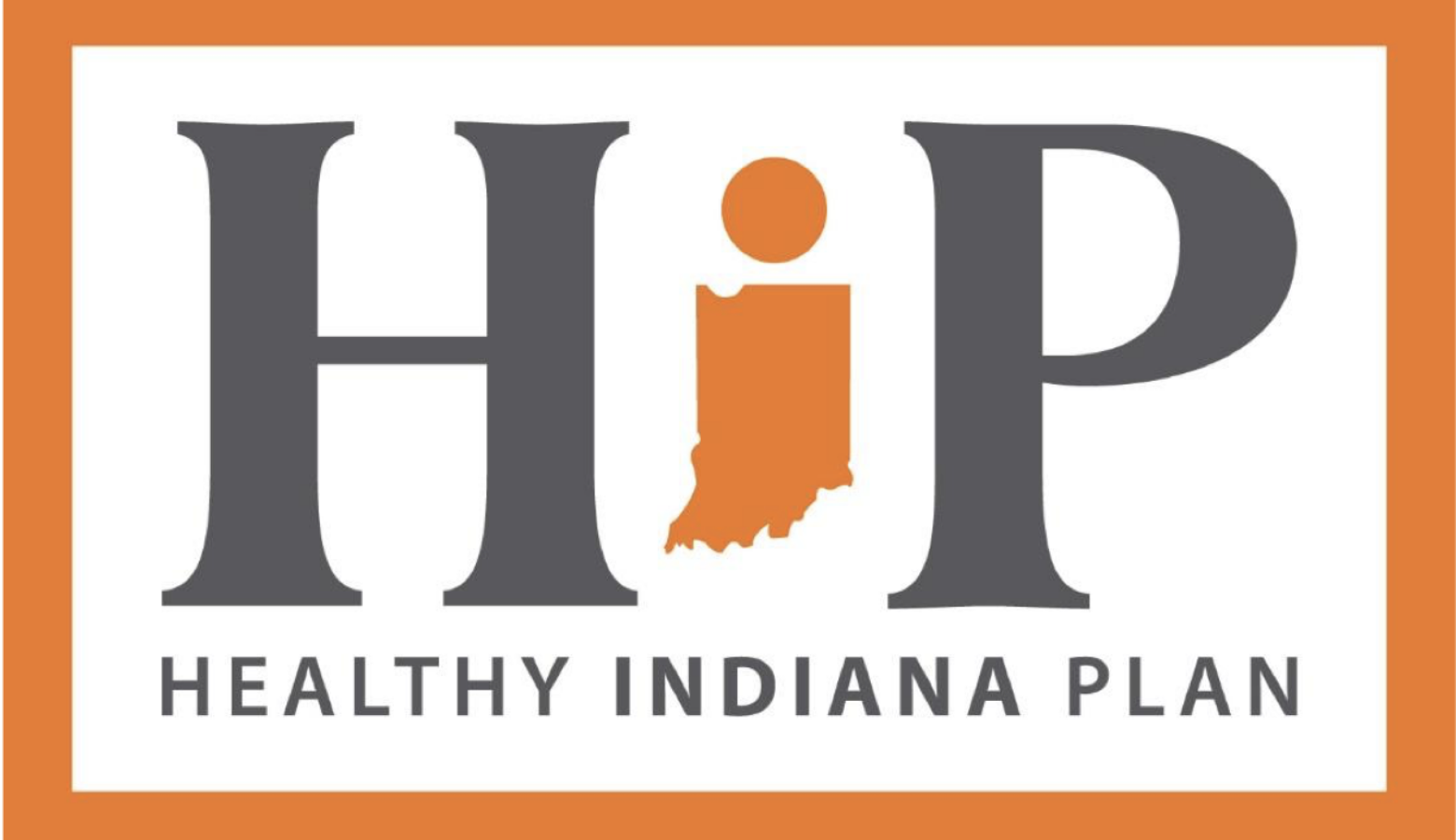 The Healthy Indiana Plan logo in orange and gray.