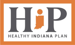 The Healthy Indiana Plan logo in orange and gray.