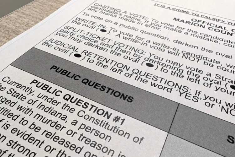 A close-up of an election ballot in Marion County, Indiana.